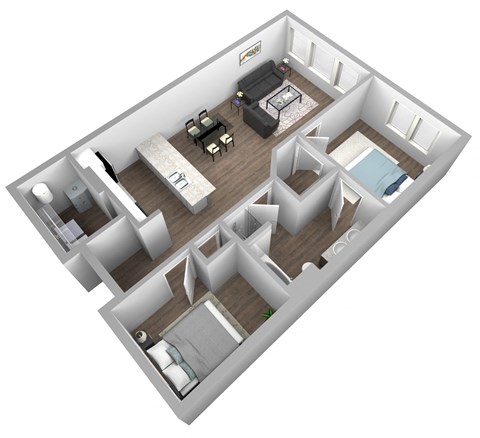Floor plan for 1 bed, 1 bath, 930 sqft